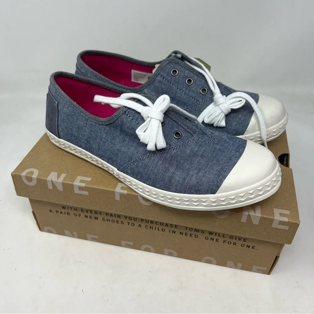 TOMS Zuma Youth 5 Blue Speckled Chambray Lace Up Sneakers New in Box